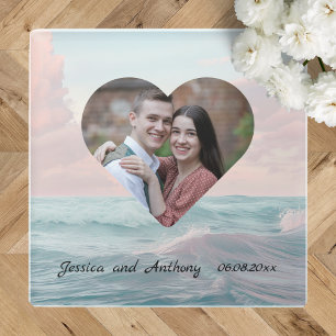 Elegant Unique Coastal Beach Wedding Photo Glass Coaster