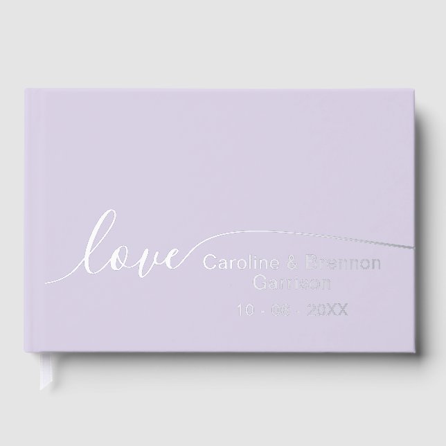 Elegant Unique Couple Names Love Text Gold Foil Guest Book (Front)
