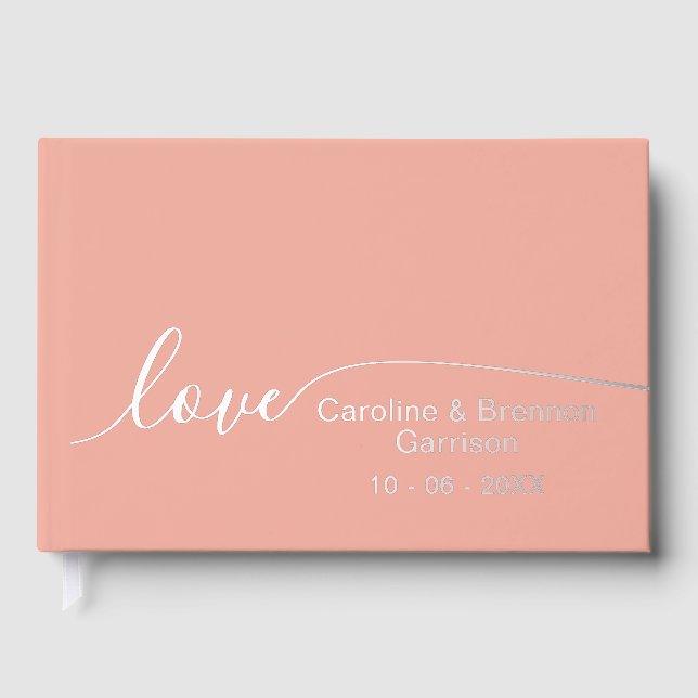Elegant Unique Couple Names Love Text Gold Foil Guest Book (Front)