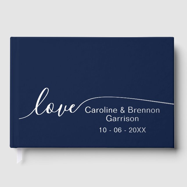 Elegant Unique Couple Names Love Text Gold Foil Guest Book (Front)
