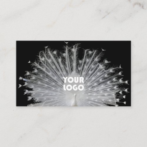Elegant Unique Design Peacock White Black and Logo Business Card