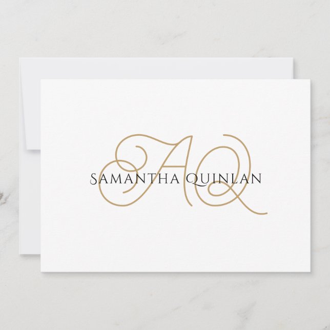Elegant Unique Flourished Script Gold Monogram  Note Card (Front)