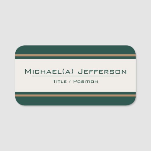 Elegant Unique Forest Green Brown  Neutral Beige Name Tag