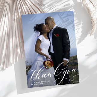 elegant unique handwritten script wedding photo thank you card