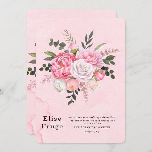 Elegant Unique Pink White PeonY Wedding Invitation