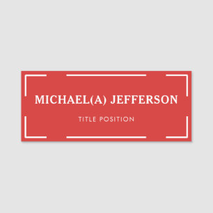 Elegant Unique Red and White: Stylish Professional Name Tag