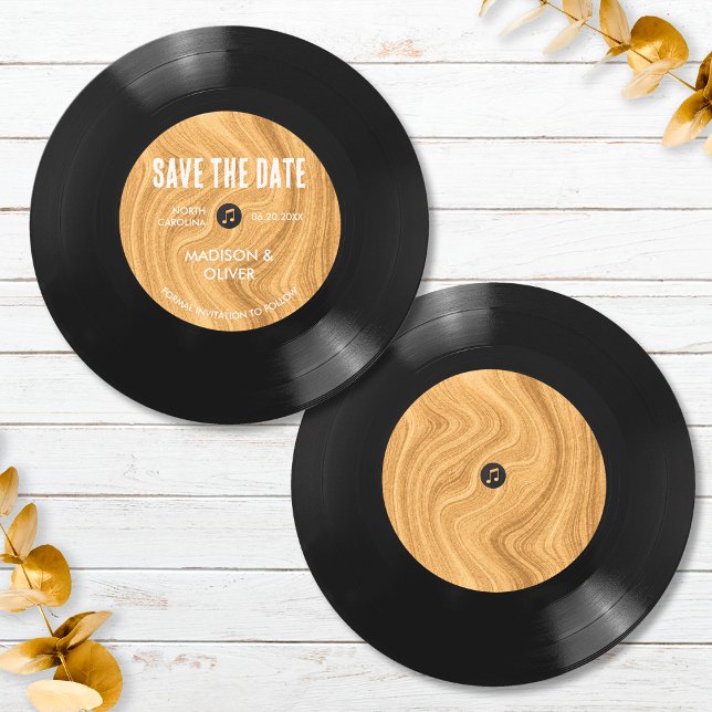 Elegant Unique Retro Vinyl Record Save The Date  Invitation (Front/Back)