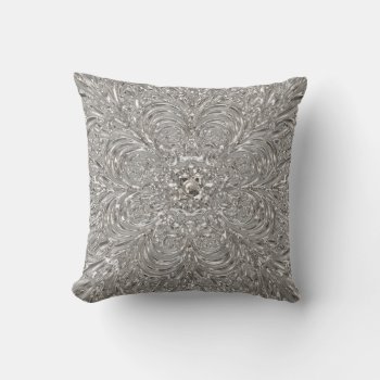 Elegant Unique Silver Metallic Glass Design Throw Throw Pillow by MonogrammedShop at Zazzle