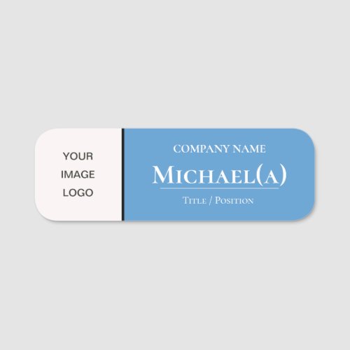 Elegant Unique Sky Light Blue  White Company LOGO Name Tag