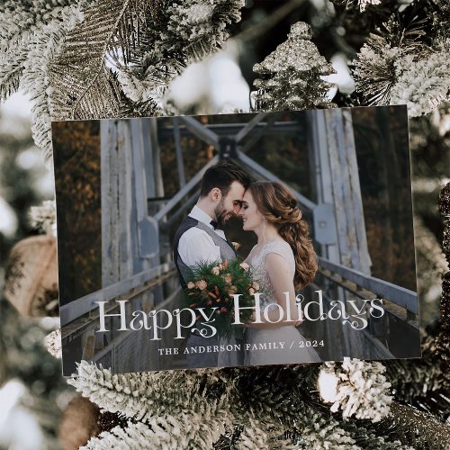 Elegant Unique Text  Two Photo Happy Holidays Holiday Card