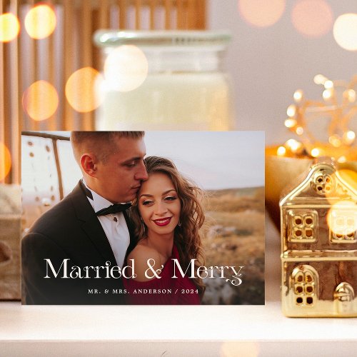 Elegant Unique Text  Two Photo Married and Merry Holiday Card