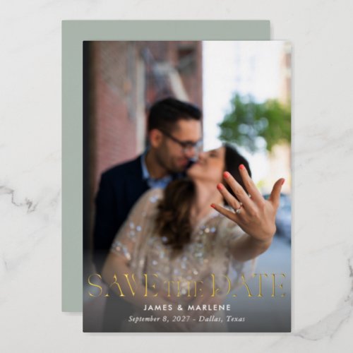 Elegant Unique Typography Photo Wedding Foil Invitation