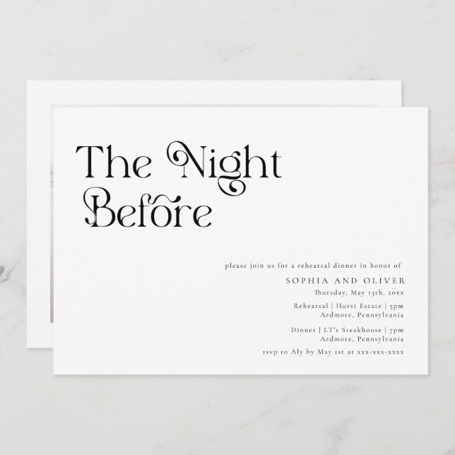 Elegant Unique Typography Rehearsal Dinner Invitation (Front/Back)