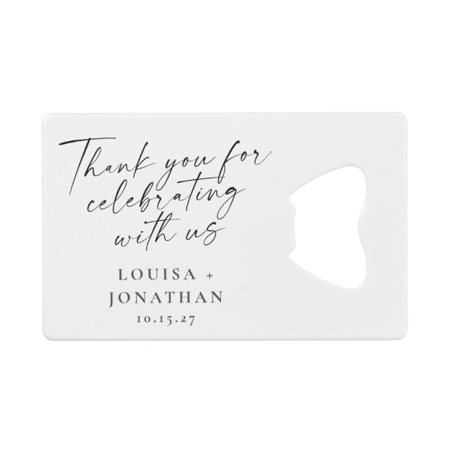 Elegant Unique Wedding Favor Custom Thank You Credit Card Bottle Opener (Front (Horizontal))