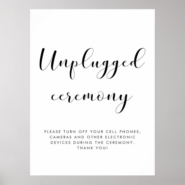Elegant Unplugged ceremony wedding sign (Front)