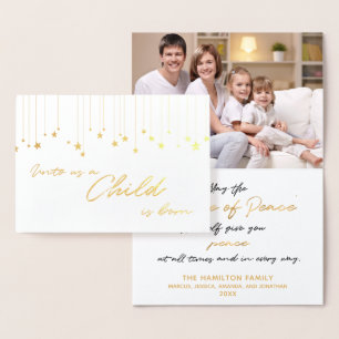 Elegant Unto Us A Child is Born Gold Christmas Foil Card
