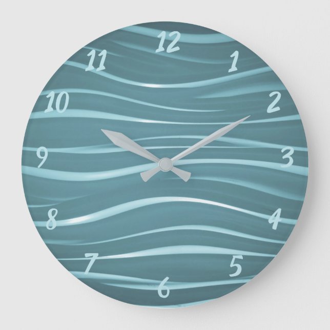 Elegant Unusual Blue Wave Design Large Clock (Front)