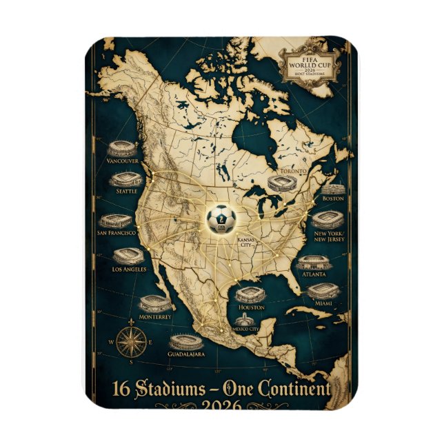 Elegant USA Mexico Canada Host Cities Fine Art Magnet (Vertical)