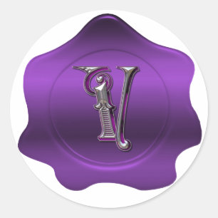 Elegant V Monogram Purple Wax Seal Look Sticker