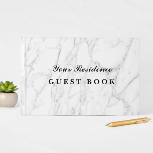 Elegant vacation rental property white marble guest book
