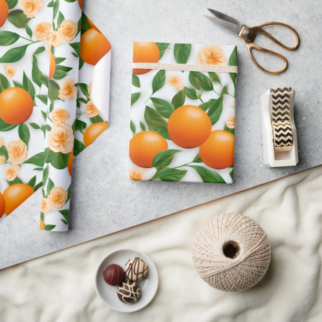 Elegant Valencia Orange Floral Wrapping Paper (Crafts)