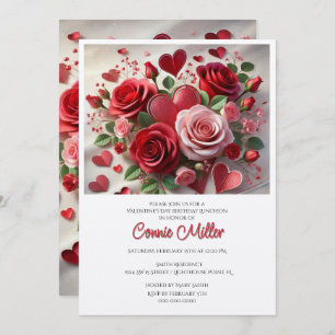 Elegant  Valentine Birthday Luncheon  Invitation