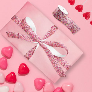 Elegant Valentine Day  Pink Sparkly Hearts Satin Ribbon
