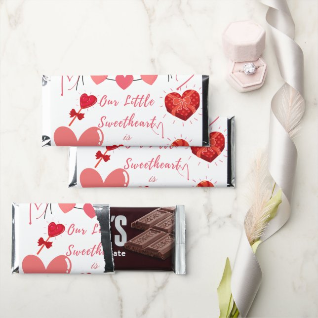 Elegant Valentine heart First Birthday Party  Hershey Bar Favors (Front)