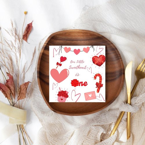 Elegant Valentine heart First Birthday Party  Napkins