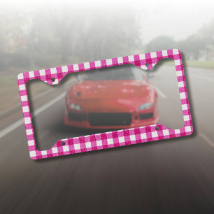 Elegant Valentine Pink Glitter Tartan on White License Plate Frame