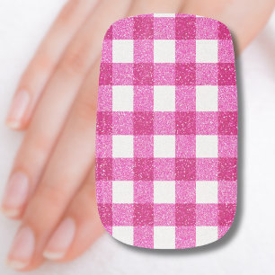 Elegant Valentine Pink Glitter Tartan on White Minx Nail Art