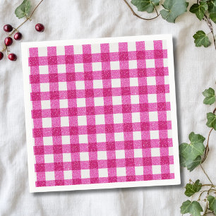 Elegant Valentine Pink Glitter Tartan on White Napkins