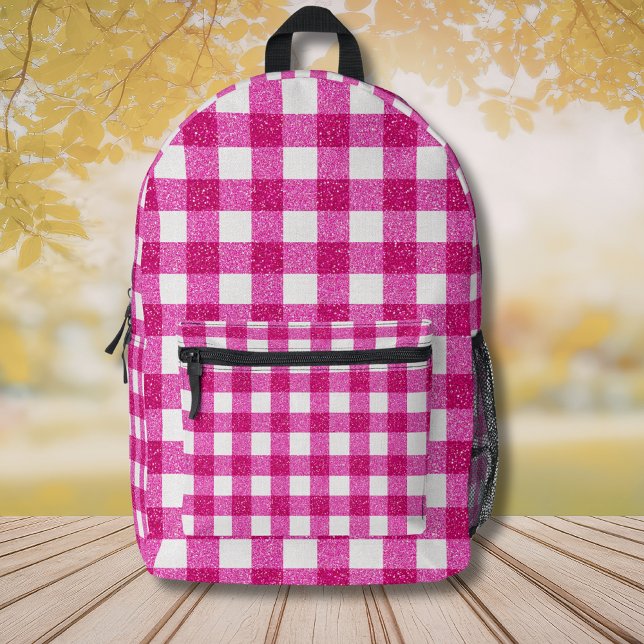 Elegant Valentine Pink Glitter Tartan on White Printed Backpack (Creator Uploaded)
