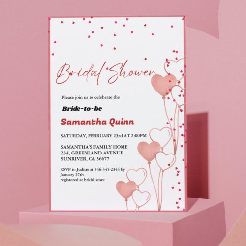 Elegant Valentine pink  Red heart Bridal Shower  Invitation