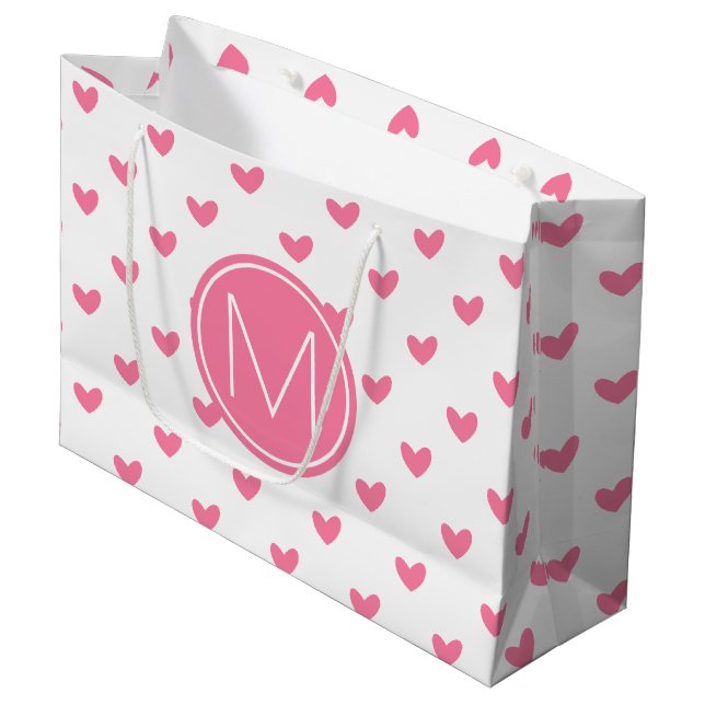 Elegant Valentine pink white tiny heart pattern Large Gift Bag (Front Angled)