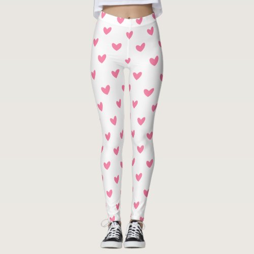 Elegant Valentine pink white tiny heart pattern Leggings