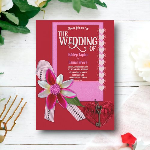 Elegant Valentine Red Heart Bow Romantic Wedding Invitation