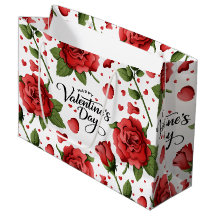 Elegant Valentine Red Roses with Crimson Hearts