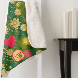 Elegant Valentine’s Day, monogram, moss Sherpa Blanket