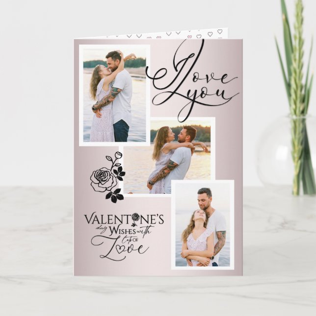 Elegant Valentine’s Day Photo Collage Card (Front)