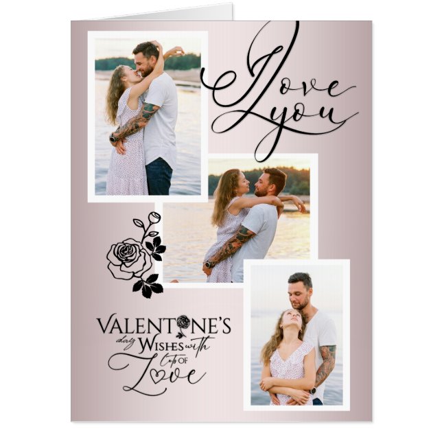 Elegant Valentine’s Day Photo Collage Card (Front)