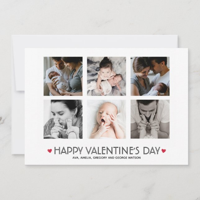 Elegant Valentine's Day 6 Square Photo Collage Holiday Card (Front)