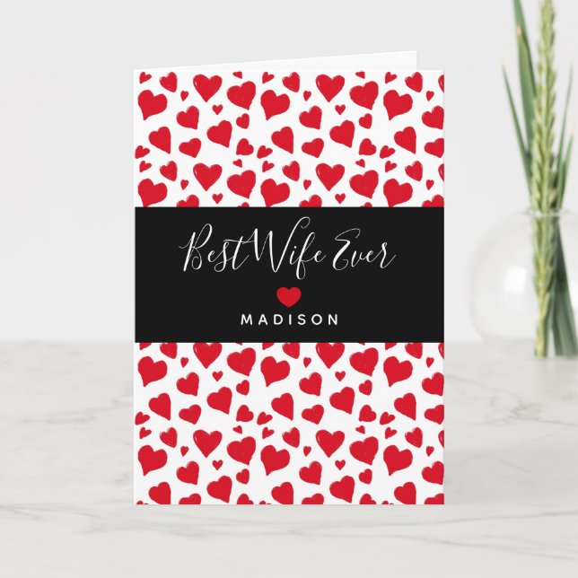Elegant Valentines Day Best Wife Red Personalized  Holiday Card (Front)