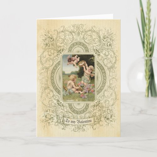 Elegant Valentines Day Cherub Vintage Angel Ornate Card