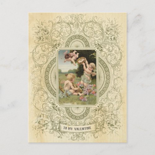 Elegant Valentines Day Cherub Vintage Illustration Postcard