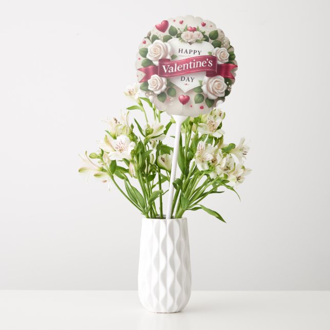 Elegant Valentine's Day Design with Roses, Hearts Balloon (Vase)