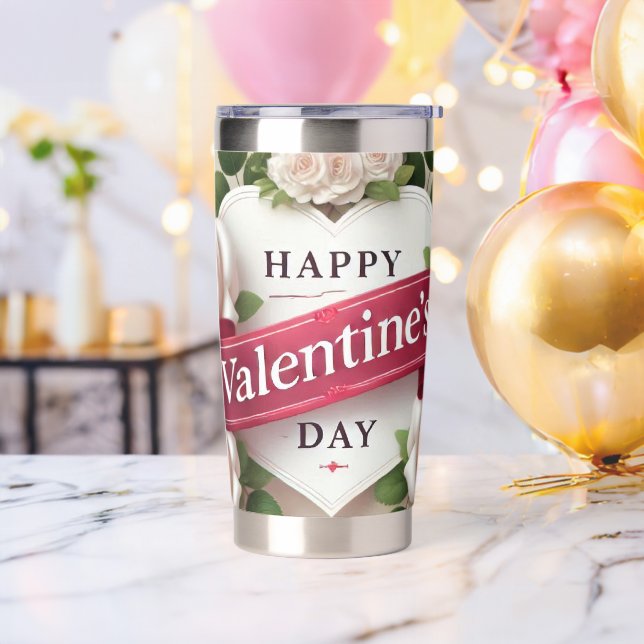 Elegant Valentine's Day Design with Roses, Hearts Insulated Tumbler (Bachelor Party)