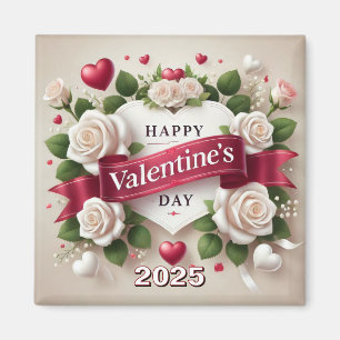Elegant Valentine's Day Design with Roses, Hearts Magnet