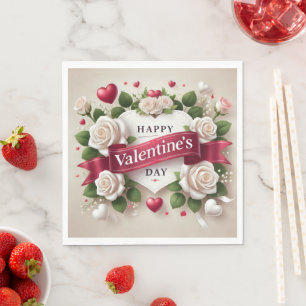 Elegant Valentine's Day Design with Roses, Hearts Napkins