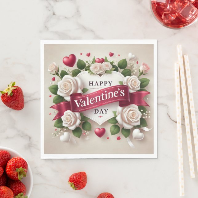 Elegant Valentine's Day Design with Roses, Hearts Napkins (Insitu)